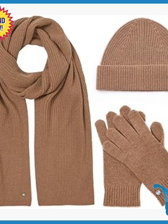 100% Cashmere Winter Hat Scarf Gloves Set, OEKO-TEX Certified, One Size main image 4